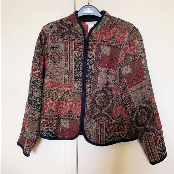 Tapestry Fabric Boxy Style Zip Up Jacket - Picture 2 of 3